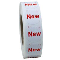 Hybsk 20mm White"New" Circle Dot Labels | Red"New" Imprint | Removable Adhesive Total 1,000 Labels Per Roll