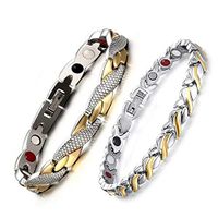HiTreasure 2 PCS Gold Silver Titanium Steel 4 Elements Negative Ions Germanium Magnetic Therapy Health Couple Bracelets Men Women