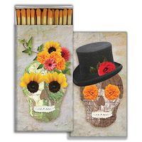 HomArt Large Decorative Skull Collage Candle and Fireplace Wood Matches (Set of 3)
