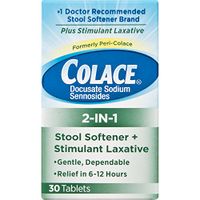 Colace 2-IN-1 Stool Softener & Stimulant Laxative Tablets, Gentle Constipation Relief in 6-12 Hours, 30 Count