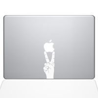 The Decal Guru Peace Sign Hand MacBook Decal Vinyl Sticker - 11" MacBook Air - White (1147-MAC-11A-W)