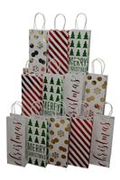 Christmas Wine Bags with Red, Green and Gold hot Stamp, 13" x 5" x 3.5" (Set of 12)