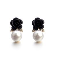 Hemlock Women Lady Flower Pearl Ear Stud Ceramic Flower Earrings Women Jewelry Earrings Stud (Black)