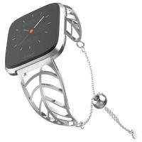 UooMoo Band Compatible with Fitbit Versa, Leaf Shape Stainless Steel Bracelet Women Replacement for Fitbit Versa Smart Watch-Silver