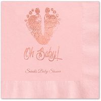 Baby Feet and Toes Personalized Luncheon Napkins - 100 Custom Printed Blush Pink Paper Coined Napkins with a Choice of foil. 6 1/2'' x 6 1/2'' Folded, Made in The USA