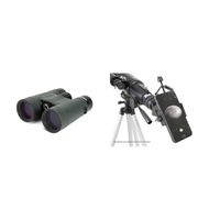 Celestron 71332 Nature DX 8x42 Binocular (Green) with Celestron 81035 Basic Smartphone Adapter 1.25" Capture Your Discoveries, Black