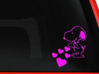 Snoopy Love Hearts - Cartoon Decal Vinyl Removable Decorative Sticker for Wall, Car, Ipad, Macbook, Laptop, Bike, Helmet, Small Appliances, Music Instruments, Motorcycle, Suitcase, 5.5" (light pink)