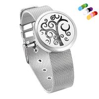 constantlife Daily Fragrance Jewelry Tree Carved Stainless Steel Perfume Diffuser Essential Oil Diffuser Locket Cuff Bangle (Silver-Tree D)