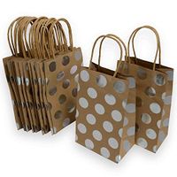Kraft Gift Bags, foil hot-Stamp Polka-dot Design, 15 Small Bags, 5 1/4" x 8 1/2" x 3 1/4" (Silver)