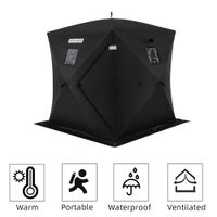 PEXMOR Ice Fishing Shelter, Pop-up Hub-Style for 2 Person, w/Portable Carrying Bag, Detachable Ventilated Windows, Zippered Door, Black Waterproof Oxford Fabric