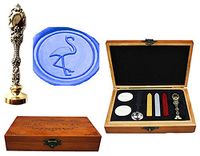 MNYR Cute Flamingos Bird Luxury Wood Box Silver Metal Peacock Wedding Invitations Gift Cards Paper Stationary Envelope Seals Custom Logo Wax Seal Sealing Stamp Wax Sticks Melting Spoon Wood Gift Kit