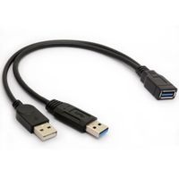 USB 3.0 Cable Dual Power Charge Cables Y Adapter Type A Lead Male to Female Extension Code 30cm (5Gbps Data Transfer and Charging)