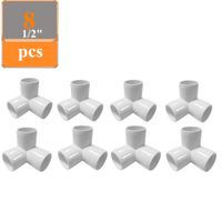 Linksworld PVC Elbow Corner Side Outlet PVC Corner Fitting Tee Fitting PVC Elbow Fittings for Build Heavy Duty PVC Furniture,Greenhouse shed Pipe Fittings and Tent Connection (3 Way 1/2" 8pcs)