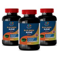antioxidant Supplement for Skin - Organic Blue Green Algae 500mg - spirulina and chlorella Capsules - 3 Bottles 180 Capsules