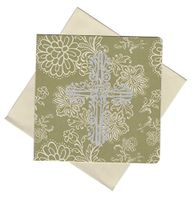 Faith Inspired Set of 6 Blank Notecards ~ Silver Foil Cross on Green (5" x 5"; Silver Envelopes)