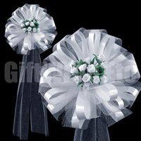 Large White Assembled WeddingBows with Rosebuds and Tulle Tails - 10" Wide, Set of 6, Wedding Pew Bows, Reception, Aisle Decoration, Bridal Shower, Wedding Event, Fundraiser, Birthday, Anniversary