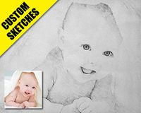 Gift Newborn Custom Pencil Drawn Original Artistic Portrait of Your Baby Affordable Grandparents 8x12in Personalized with Text