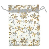 100Pcs/Pack Snowflake Jewelry Packing Drawable Christmas Organza Bag Wedding Gift Bags Pouches Package (3.5x4.5'' (9x12cm))