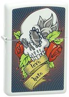 Zippo Skull and Rose Pocket Lighter, White Matte