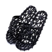 Massage Sandals Slippers Couple Non-Slip Hollow Reflexology Massage Foot Massage Slippers,Black,L