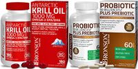 Probiotic 50 Billion CFU + Prebiotic with Apple Polyphenols & Pineapple Fruit Extrac + Bronson Antarctic Krill Oil 1000 mg with Omega-3s EPA DHA