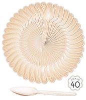 Cubicity JSC Palm Leaf Disposable Spoons 40 Pieces, Compostable Biodegradable Eco Friendly Kitchen Utensil Cutlery Party Food Catering Lunch Dinner Soup Dessert Cereal Kitchen, Natural Palm Leaf