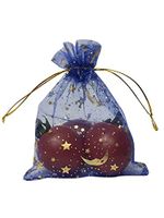 SUNGULF 100Pcs Sheer Organza Drawstring Pouches Stars and Moon Wedding Party Favor Jewelry Candy Gift Bags (3x4 inch, Blue)