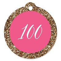 Chic 100th Birthday - Pink and Gold - Birthday Party Favor Gift Tags (Set of 20)