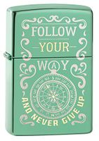 Zippo Follow Your Way Compass Design High Polish Green Pocket Lighter