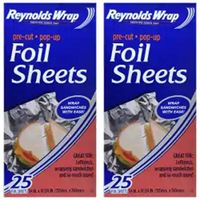 Reynolds Wrap Aluminum Foil Pre-Cut Pop-Up Sheets (Bonus Turkey Oven Bag) Baking Oven Leftovers Cover No Cutting Or Tearing, 25 Sheets 14in. x 101/4in. Pack of 2 (50 Sheets Total)