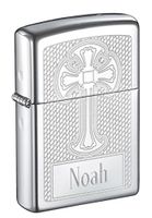 Personalized Zippo Ornate Cross High Polish Chrome Lighter with Free Engraving