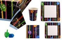 Chanukah Party Set for 20. Tablecloth, 10.5 in Plates, 7.5 in Plates, 9 oz Paper Cups, 13" X 13" Napkins, Dreidels. Best for A Hanukkah Gift Or Your Hanukkah Decorated Gatherings.