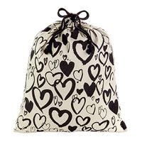 Hallmark 22" Extra Large Canvas Bag with Drawstring (Ivory with Black Hearts) for Valentines Day, Weddings, Bridal Showers, Anniversary and More