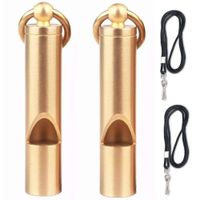 FUTURESTEPS Premium Brass Whistles Set of 2 - Includes 2 Black Lanyard 30 Inches - Loud Survival Whistles - Solid Brass