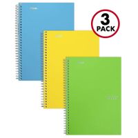 Five Star Spiral Notebooks, 2 Subject, College Ruled Paper, 100 Sheets, 9-1/2" x 6", Teal, Yellow, Lime, 3 Pack (38618)