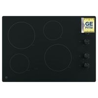 GE JP3030DJBB 30 Inch Smoothtop Electric Cooktop with 4 Radiant Elements, Knob Controls, Keep Warm Melt Setting, Black