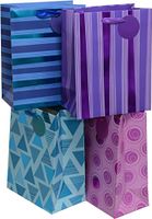 12 Gift Bags - Metallic Accents in Assorted Styles for Holiday, Birthday, Graduation, Wedding and Any Occasion or Event, Medium Size, Thick & Strong