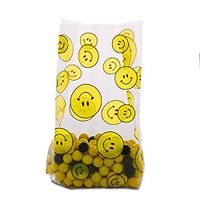 Small Yellow"Happy Smiley Face" 7x2x3" Cello Cellophane Treat Food Snack Bags (75 ct)
