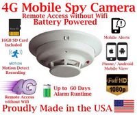 AES ThirdEye 4G LTE Cellular Mobile 1080P HD Commercial Grade Smoke Detector Spy Camera // 60 Day Battery Powered Wireless Remote Live stream Spy Gadget (Remote View, Remote Playback, Mobile Alerts)