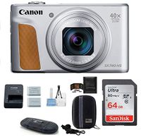 Canon PowerShot SX740 HS Digital Camera (Silver) PRO Bundle; Includes: 64GB SDXC Class 10 Memory Card + Spare Battery + Camera Case and More