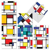 10 All Occasion 'Cubism' Thank You Cards with Envelopes, Assorted Greeting Cards Featuring Rectangular Art in Primary Colors, Stationery for Weddings, Baby Showers, Holidays 4 x 5.12 inch M2039sl