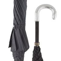 Sterling Silver Tourist Handle Black Pinstriped Umbrella Walking Cane