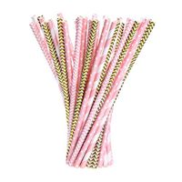 OIVA Paper Straws Drinking Decoration Straw for Birthday, Wedding, Christmas, Celebration Parties, 100 Pieces (Gold and Pink)