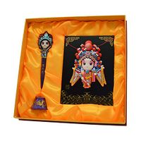 Arozk Peking Opera Pen & Mask Sculpture Gift Set， Chinese Style Peking Opera Characters Doll Handcrafted Collection Decoration for Birthday Christmas