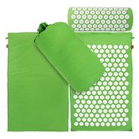 Body Pain Relieve Stress Tension Acupuncture Cushion Mat Yoga Lotus Spike Acupressure Mat Pillow Set W/Carry Bag,Green
