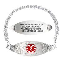 Divoti Custom Engraved Medical Alert Bracelets for Women, Stainless Steel Medical Bracelet, Medical ID Bracelet w/Free Engraving – Lovely Filigree Tag w/Handmade Byzantine-Red-7.5"