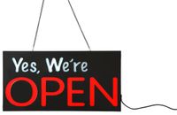 Displays2go Open Store Sign, Neon Red and White LED Bulbs, Mount Hardware Included (Black ABS Plastic)