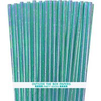 Iridescent Paper Straws- Blue Green - 7.75 Inches - 100 Pack