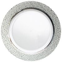 Royalty Settings Hammered Collection Heavy Duty Plastic Plates for Weddings for 20 Persons, Includes 20 Dinner Plates, 20 Salad Plates, 40 Forks, 20 Spoons, 20 Knives, Clear with Silver Rim