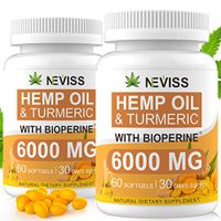 (2 Pack) Hemp Oil Capsules with Turmeric & Bioperine - Pure Hemp Oil 6000 MG for Pain Relief, Stress & Anxiety Relief, Sleep Support - Organic Hemp Capsules Softgels - 60 Capsules
